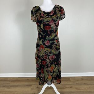 Midi Dress 90s Fairy Grunge M Paisley Cowl Drape Beaded Embellished Layered